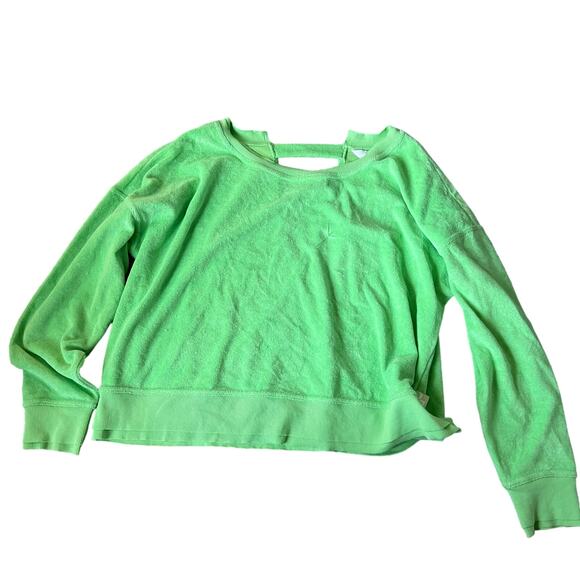 JoyLab Women's Bright Green Open Back Terry Cloth Sweatshirt - Size XS - NWT - Picture 1 of 8